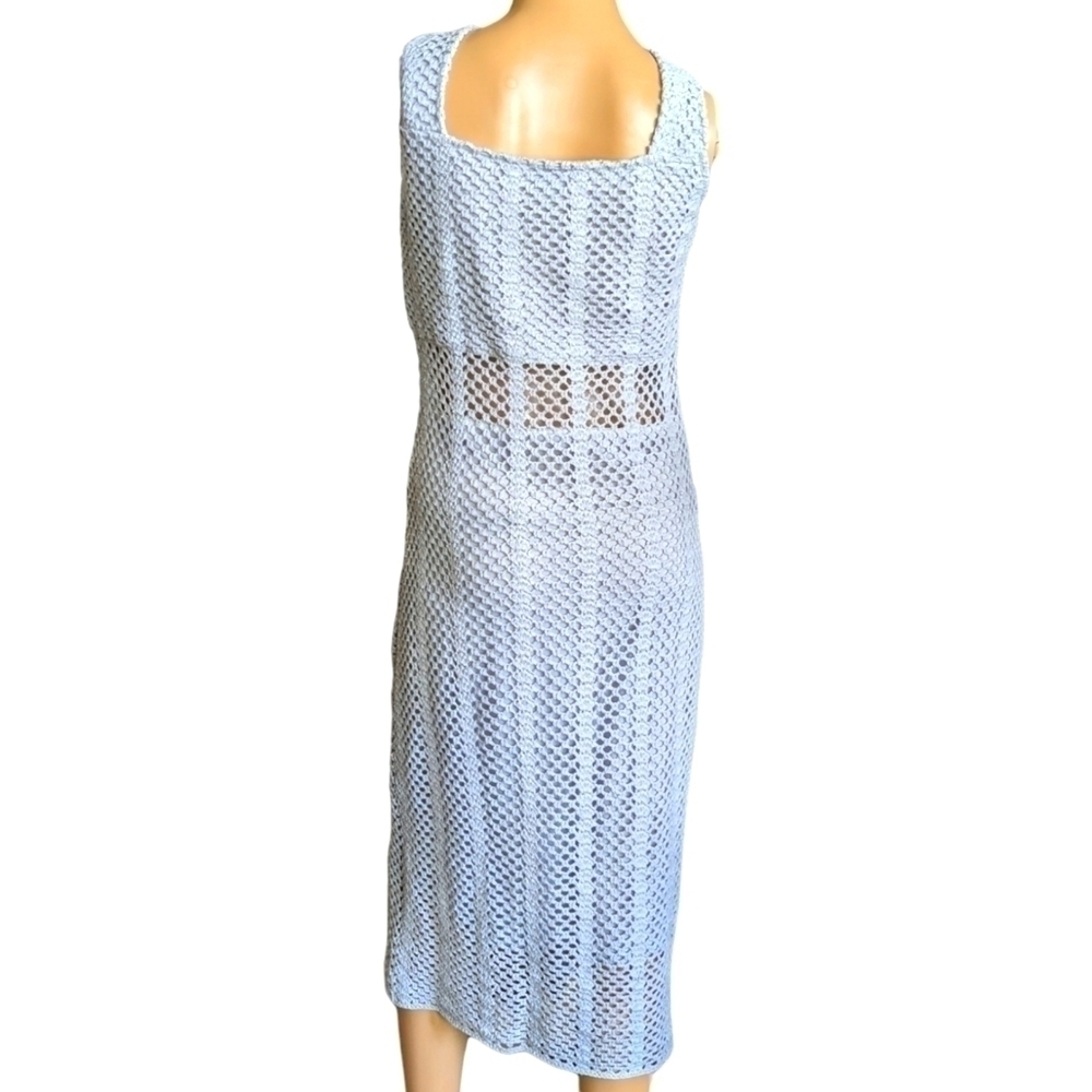 LUCY Paris Mia Light Blue Open Knit Crochet Midi Dress Size Small - Picture 8 of 10